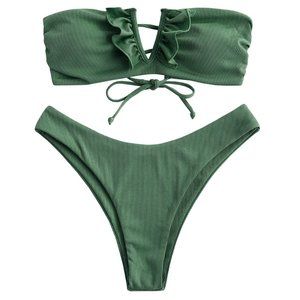 Green V Neck Bandeau Bikini